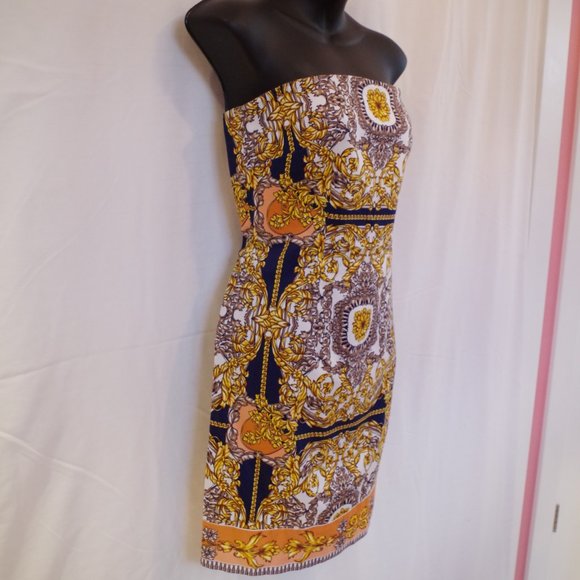 Laundry by Shelli Segal Versace Style Strapless Cotton Dress- Sz. 2 - Picture 2 of 6